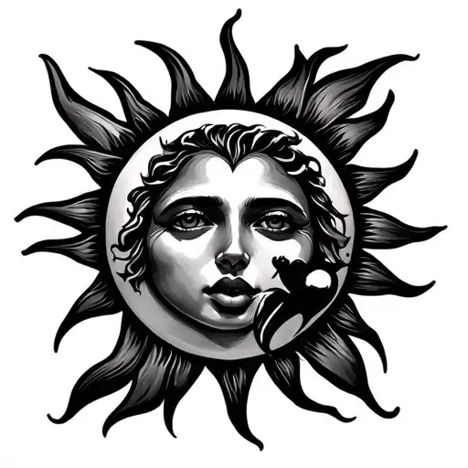 Outline Of A Sun With A Face Blowing A Heart