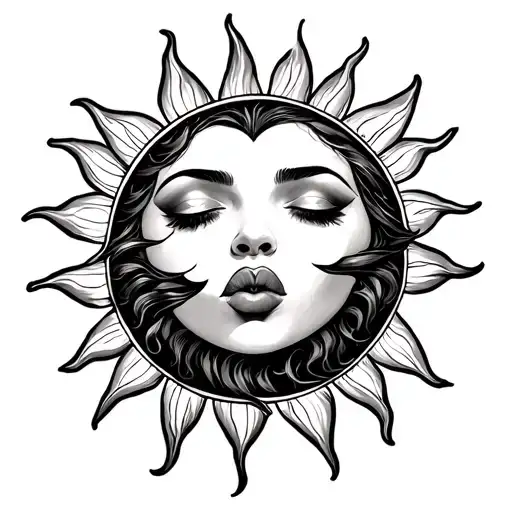 Outline Of A Sun With A Face Blowing A Heart Kiss