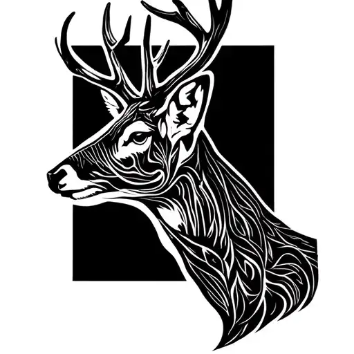 Deer Head Profile Dots And Lines