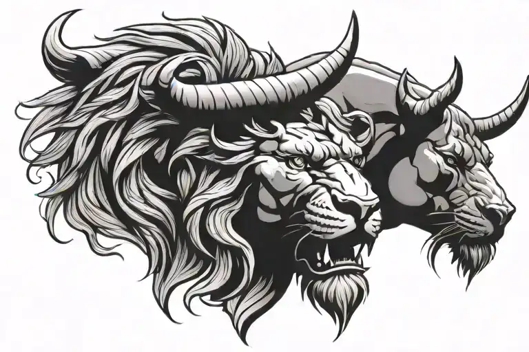Bull And Lion Face
