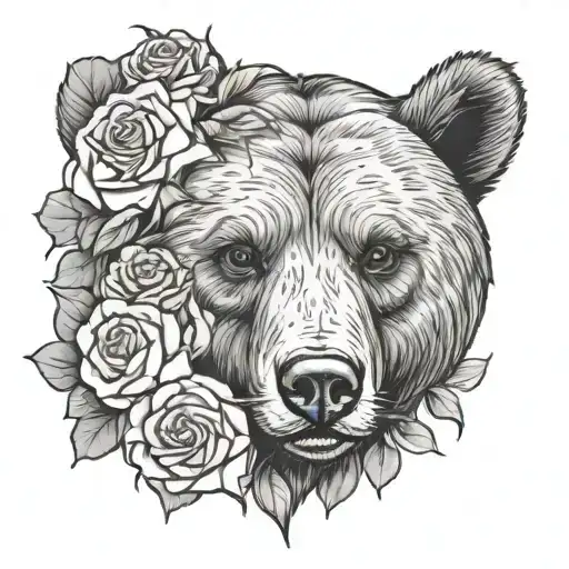 Bear Head Surrounded By Roses