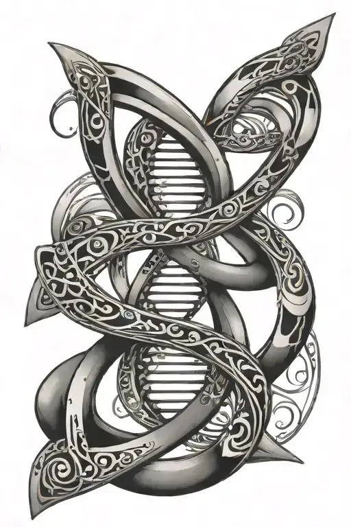 Double Helix Connecting Atoms Inside Infinity Symbol Incorporated