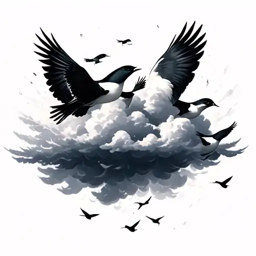 Cloud Background With Birds Flying