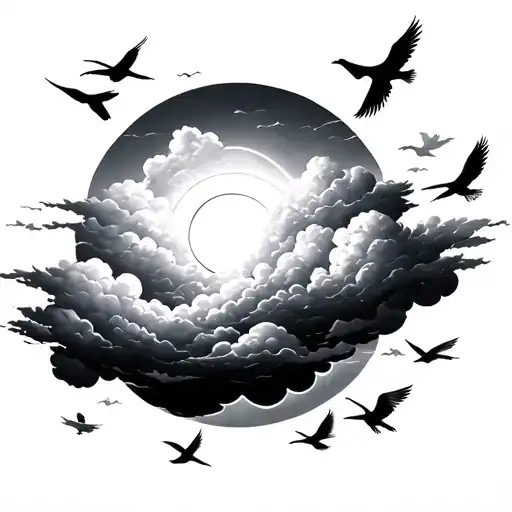 Cloud Background With Birds Flying Towards The Sun