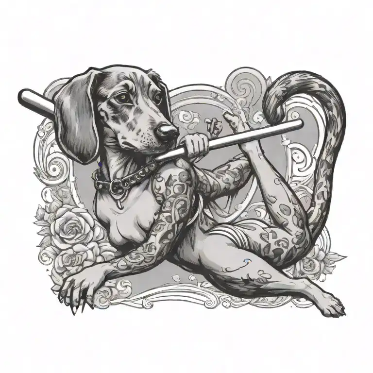 Short Hair Pole Dancer With Sausage Dog And Cool Background