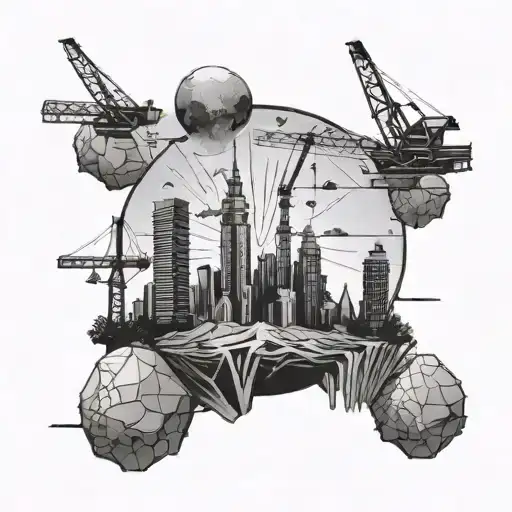 A Futuristic Cityscape On A Space Rock With Construction Cranes Reaching For The Stars