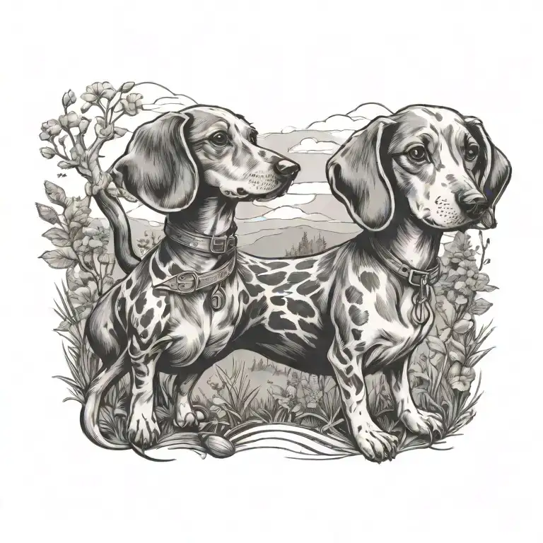 Short Hair Lady With Sausage Dog In Nature