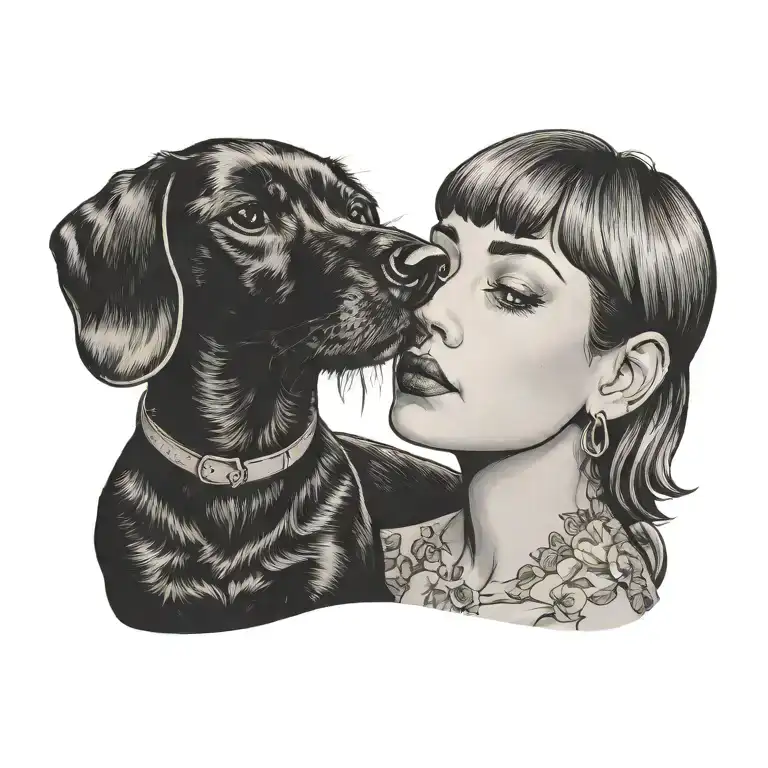 Silhouette Of Short Hair Lady With Sausage Dog