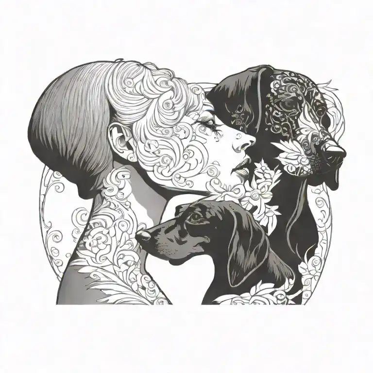 Short Haired Female Silhouette With Brown And Black Sausage Dog