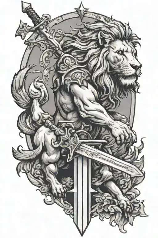 Lion And Angel Holding A Sword