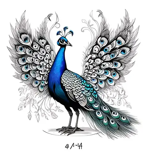 Fineline Outline Of Peacock With The 444 Angel Number