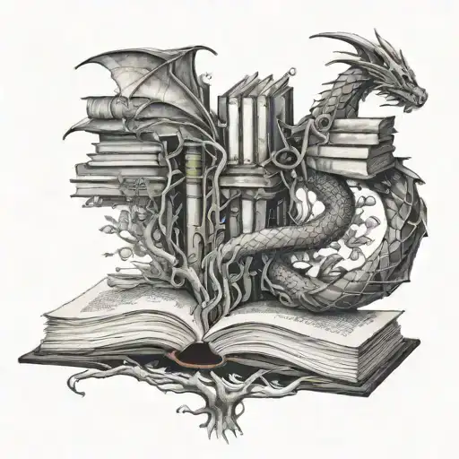 Books Growing As Tree With Dragon Wrapped With Film Reels