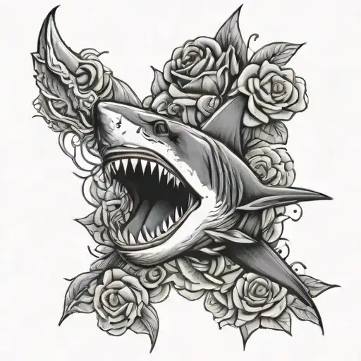 Shark Jaws With Rose Blooming