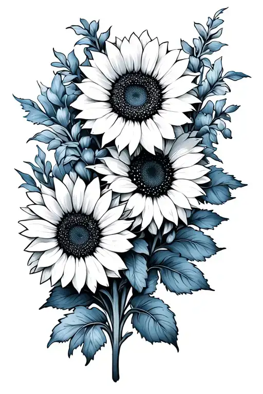 Blue Bonnet Flower And Sunflowers