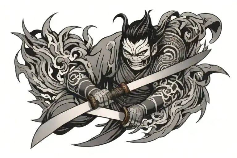 Katana Tanjiro Kamado And Flames Around