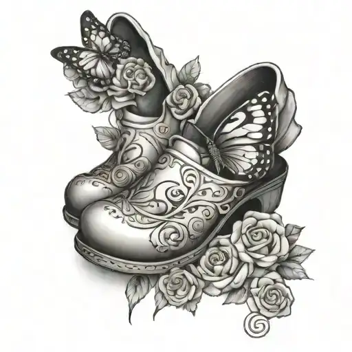 Clogs With Butterfly And Roses And Moon