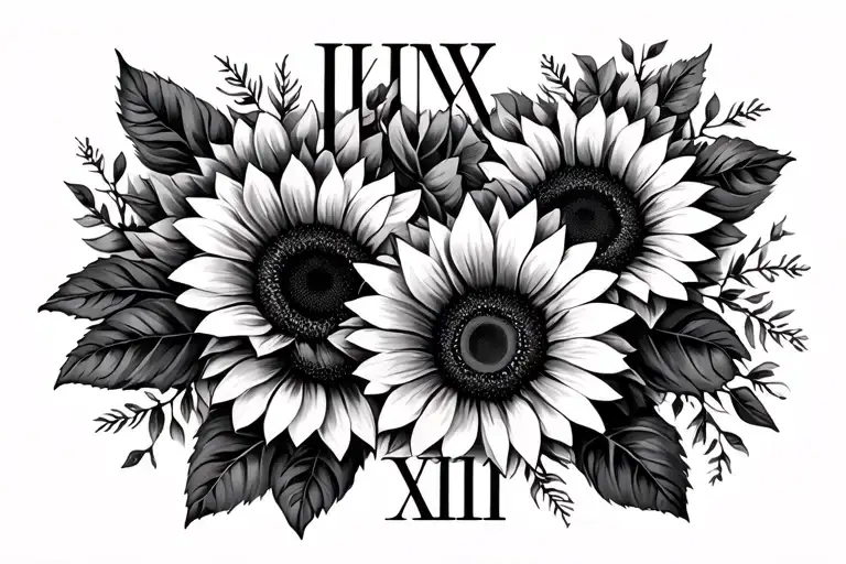 Roman Numerals With Name And Sunflowers