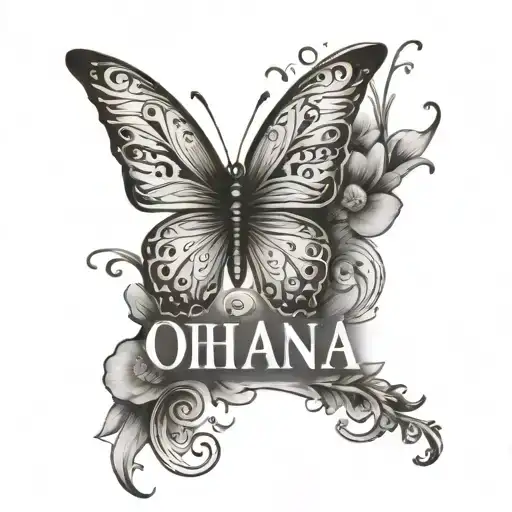 Butterfly Spine Tatto With The Word Ohana Means Family