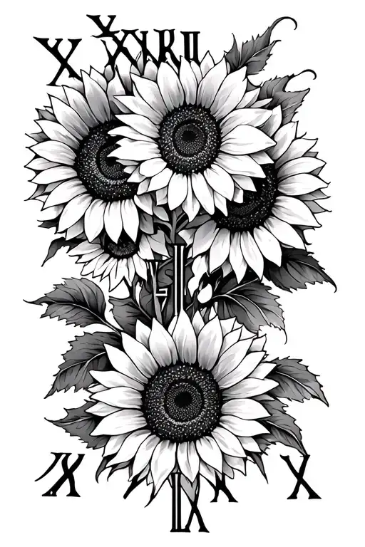 Roman Numerals With Name And Sunflowers