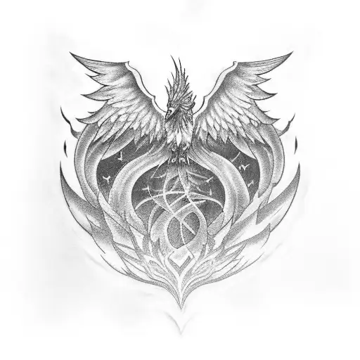 A Tattoo Of A Gothic Phoenix Rising From Ashes