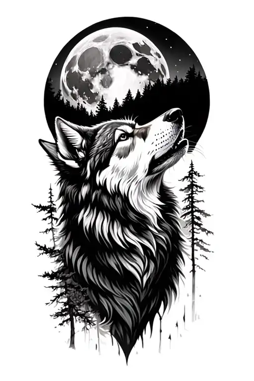 Forest Wolf Howling At The Moon
