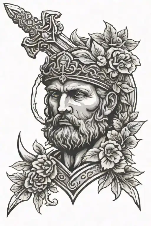 Roman Head Cut Open Wreath Holding Sword