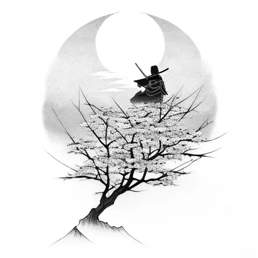 Lone Samurai With Cherry Blossom
