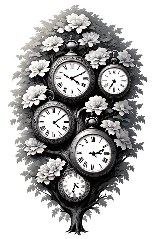 Famil Tree With 4 Clocks Side By Side