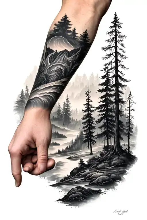 Forearm Tatto Forest Landscape