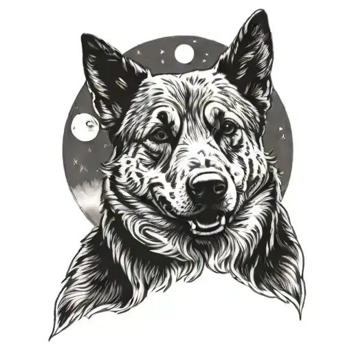 Blue Heeler And Crescent Moon