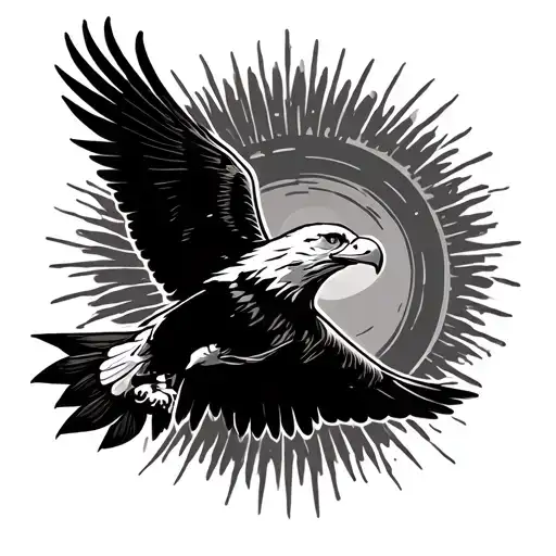 Sun And Flying Eagle Flying