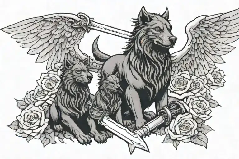 Cerberus Sword Rose Wings