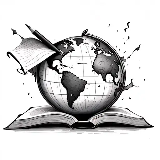 Globe Peeling Back A Book Underneath With Pencil Writing Into Book