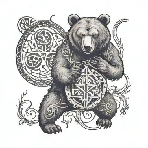 Bear With Runes Sigils Intertwined With Sacred Scripture