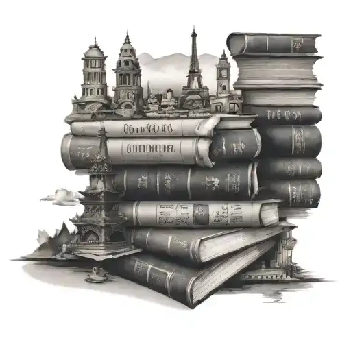 A Stack Of Books With Iconic Landmarks From Different Countries As Book Covers