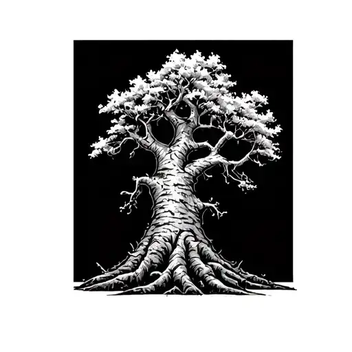 Tree Black And Whte Rough Bark Tall No Leaves Forming The Shape