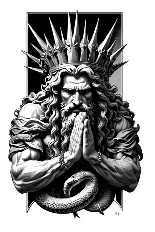 Zeus Looking Down Praying With Spike Crown And Snake