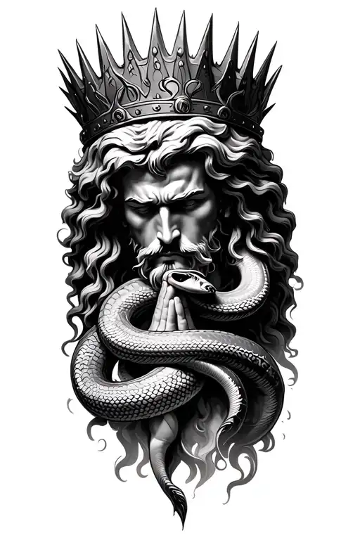 Zeus Looking Down Praying With Spike Crown And Snake