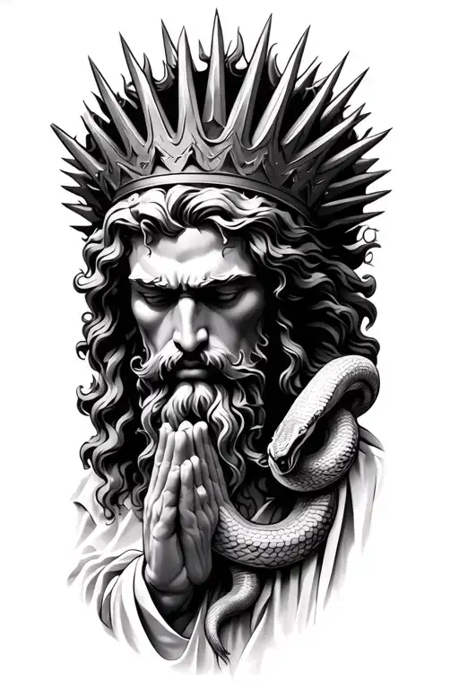Zeus Looking Down Praying With Spike Crown And Snake