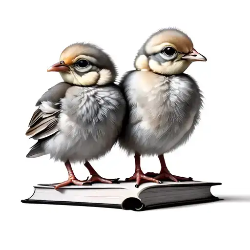 Two Baby Chicks Standing On A Book Minimalist