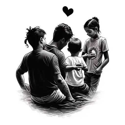 Siloette Of Dad And 3 Kids Playing