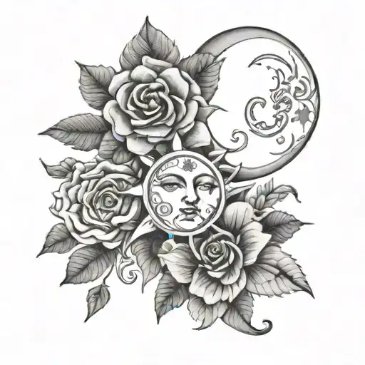 Sun And Moon Themed Tattoo In Rose Garden