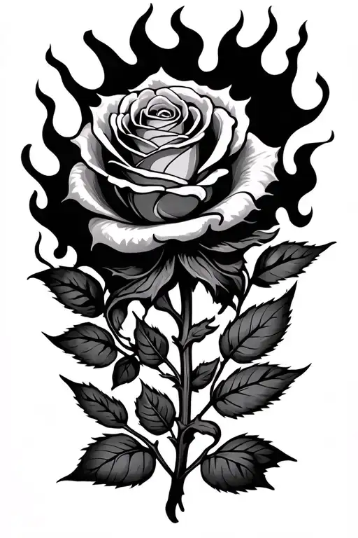 Rose With Beating And Flames