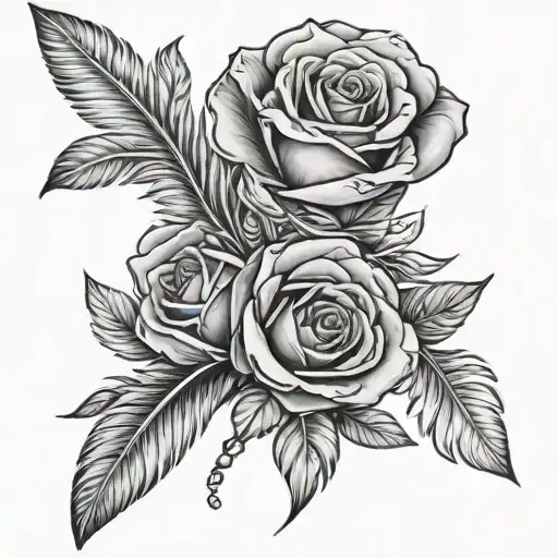 Feather With Rose And Birds