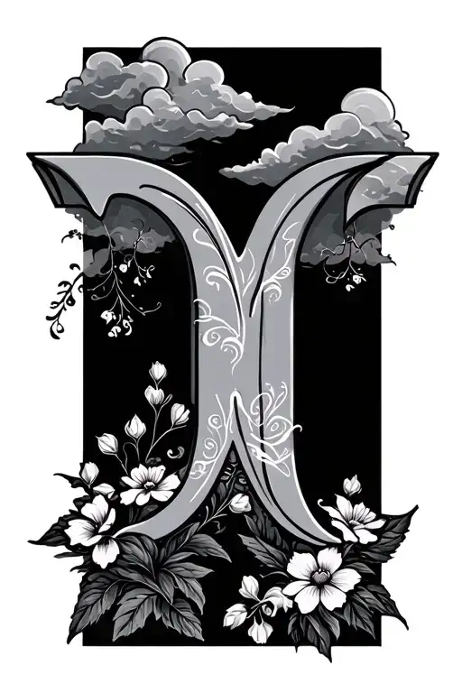 Letter With Cloud And Flower Background