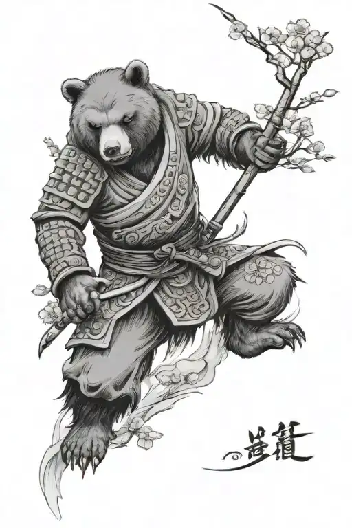 A Samurai Bear In A Japanese Garden