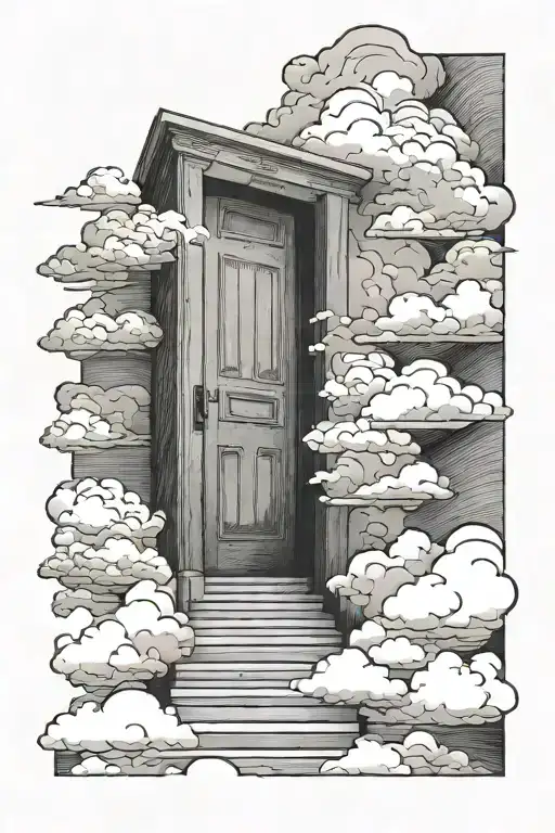 Stairs To Heaven With Door And Clouds