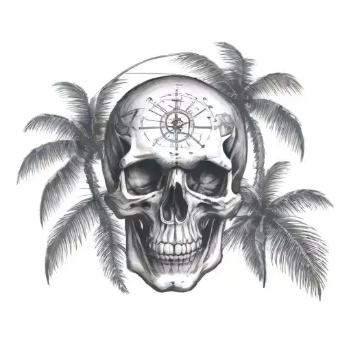 Skull Palm Tree And Compass