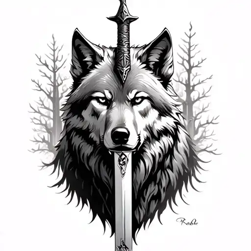Life Tree In The Background Wolf And Rabe In The Foreground Vikinger Sword From Top To Bottom