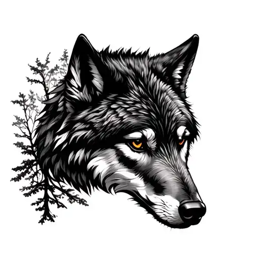 Life Tree In The Background Wolf And Rabe In The Background